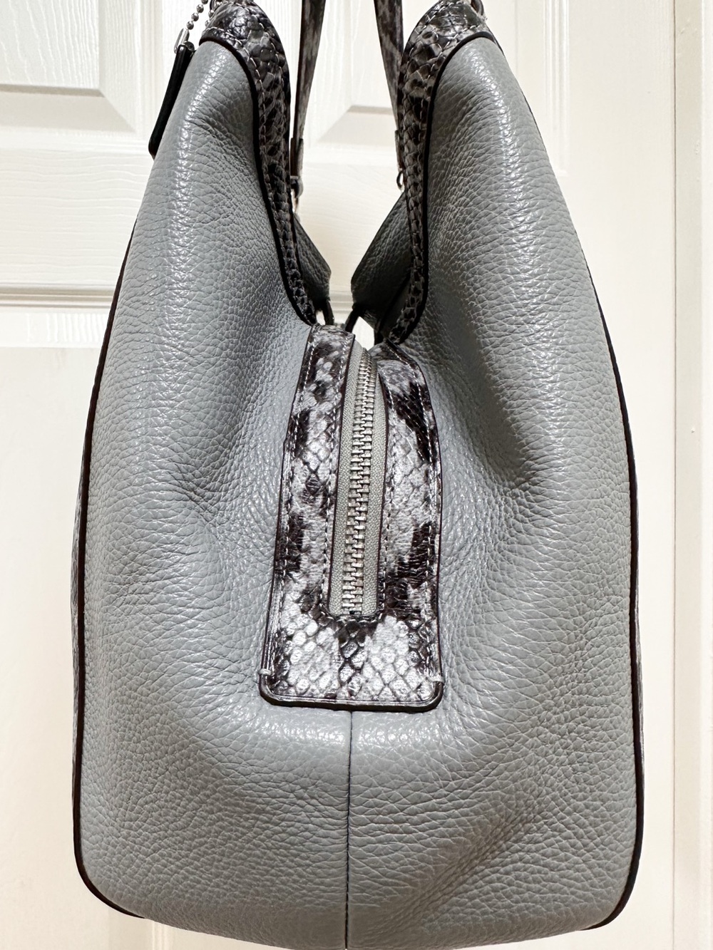 Coach Kristy Granite Grey Pebbled Leather Python Embossed Shoulder Bag - Picture 11 of 13